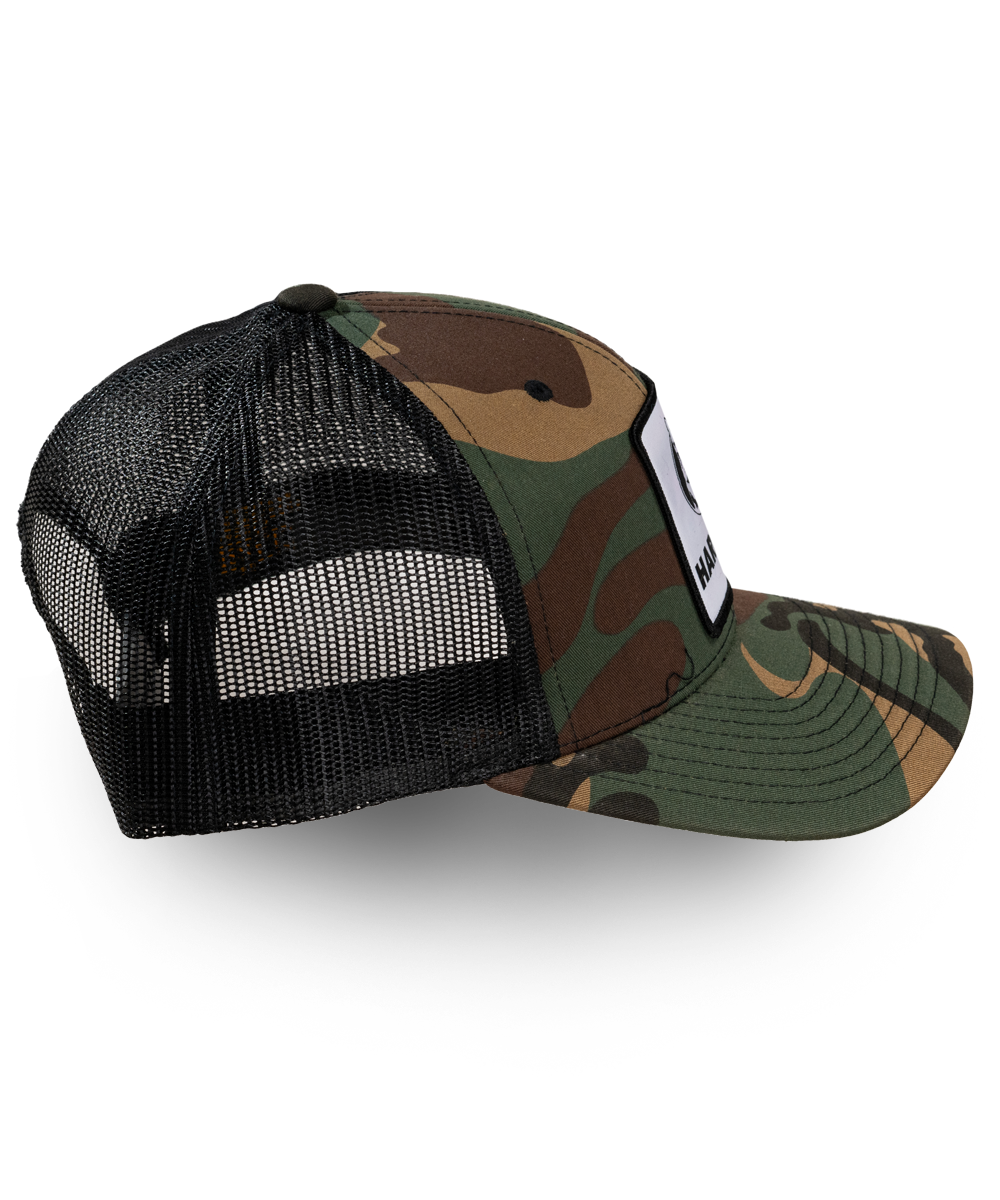 Hard No Camo Woven Patch Trucker Hat
