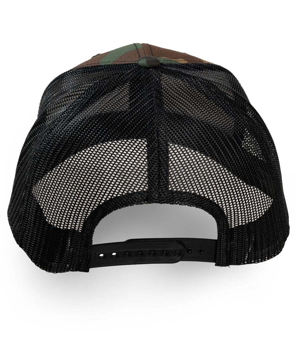 Hard No Camo Woven Patch Trucker Hat