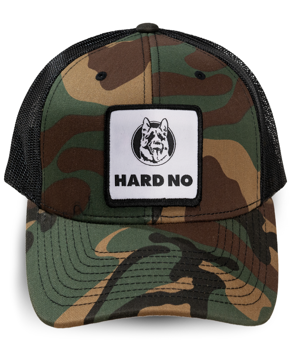 Hard No Camo Woven Patch Trucker Hat