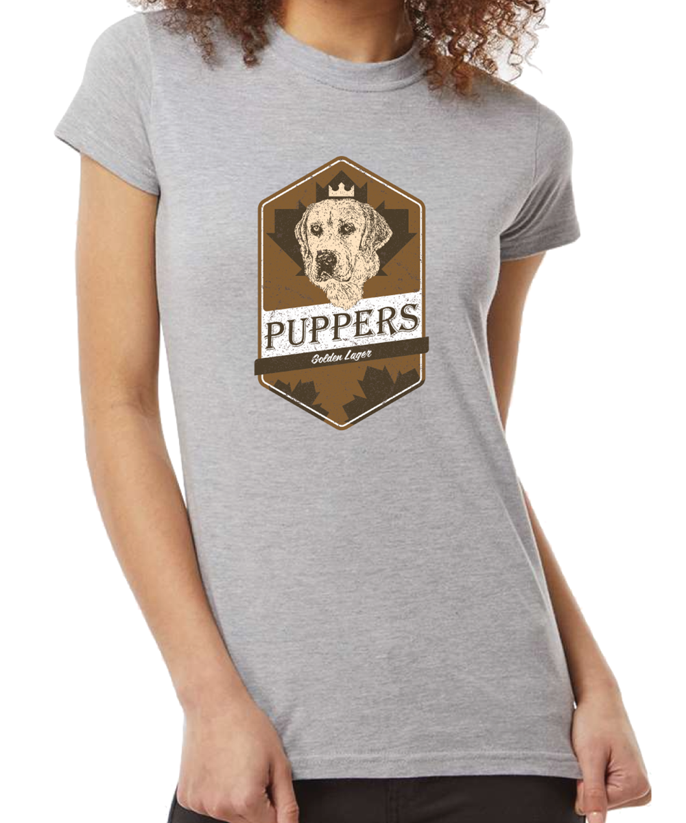Pupper Golden Lager Ladies Heather Grey T-Shirt