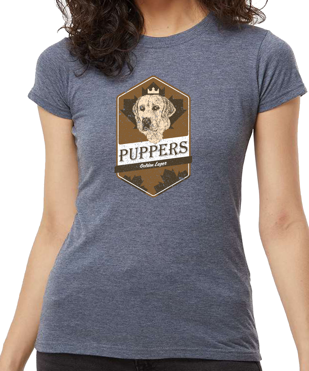 Puppers Golden Lager Ladies Heather Navy T-Shirt